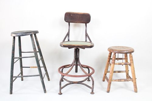 Lot of 3 Mismatched Weathered Industrial Stools