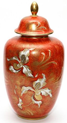 GERMAN PORCELAIN HAND PAINTED COVERED URN