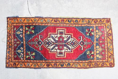 Small Red, Blue & Orange Wool Oriental Prayer Rug