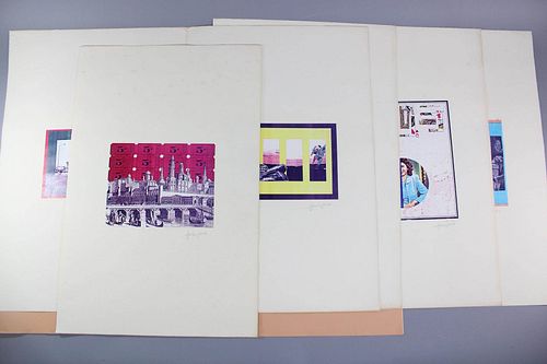 Lot of 6 Modern Collages in Portfolio, Signed William Farang 1978