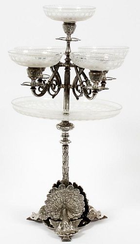 VICTORIAN SILVER PLATE AND CRYSTAL COMPOTE