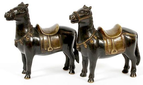 CHINESE CAST BRONZE HORSES CIRCA 1900 TWO