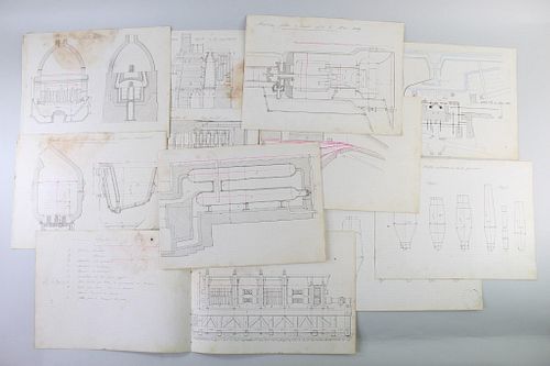Lot of 19th C French Architectural Engineering Drawings
