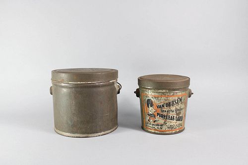 Pair of Antique Lard Tin Advertising Containers, Hudson, NY