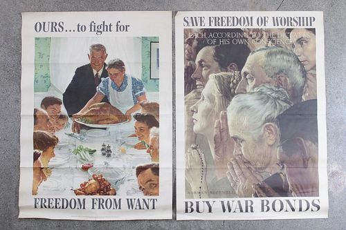 2 Vintage Norman Rockwell "Four Freedoms" WWII War Bonds Posters