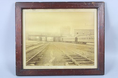 Framed Antique Photograph of Train Tracks