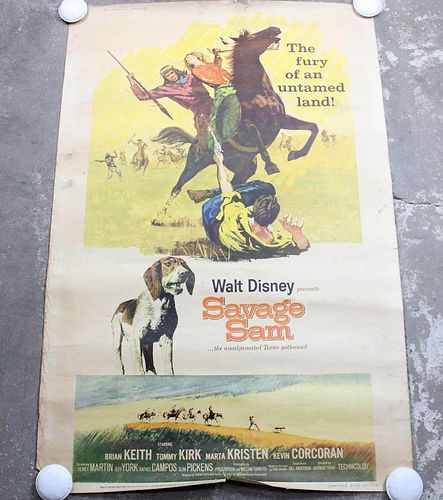 Large Disney Savage Sam Vintage 40 x 60 Movie Poster