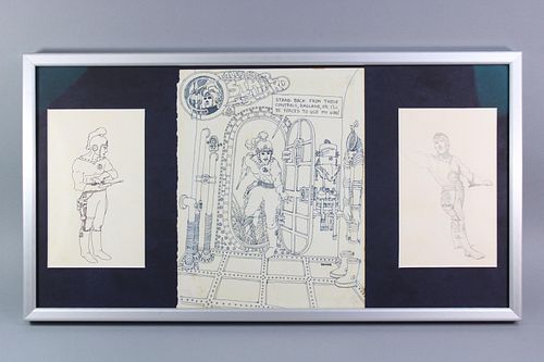 Framed Trio of Comic Book Sketches, Tales of the Star Guard