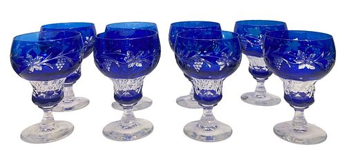VAL ST. LAMBERT Cobalt Blue "Vignes" Goblets, (8)