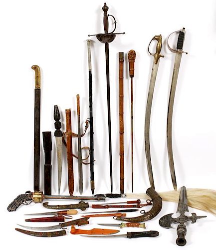 ANTIQUE CEREMONIAL SWORD AND KNIFE COLLECTION, 18 PIECES
