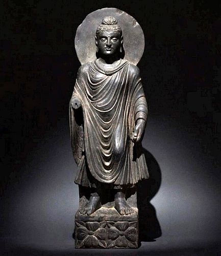 Superb Gandharan Schist Statue - Standing Buddha