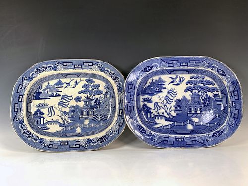 2 LARGE BLUE WILLOW PLATTERS