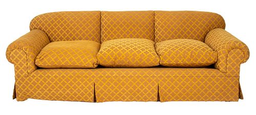 Gold Upholstered Three Seater Club Sofa