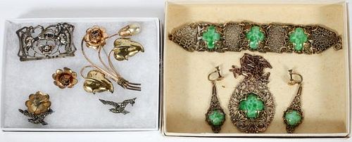 STERLING SILVER AND COSTUME BROOCHES AND EARRINGS