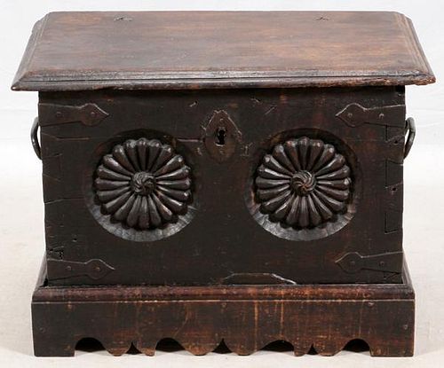 CONTINENTAL HAND CARVED OAK CHEST 18TH C.