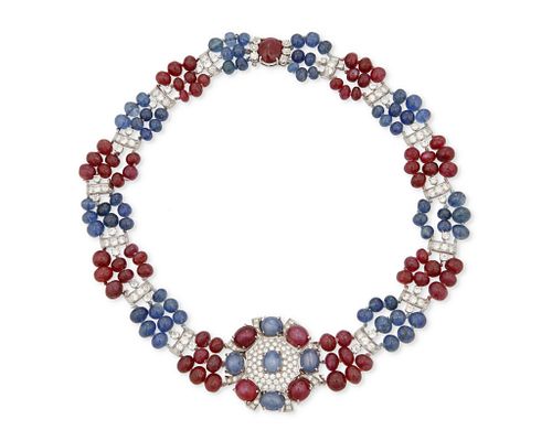 A sapphire, ruby and diamond necklace