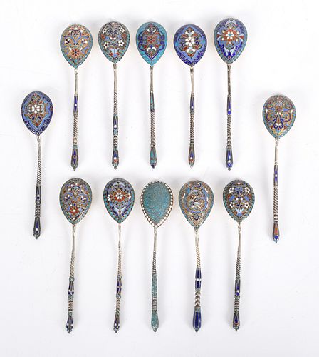 An Assembled Set of Russian Cloisonne Spoons