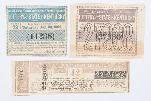 Three 19th c. Kentucky State Lottery Tickets