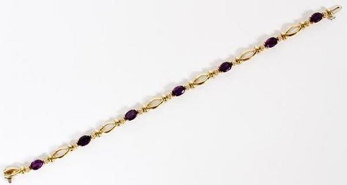 8CT AMETHYST AND 14KT YELLOW GOLD BRACELET