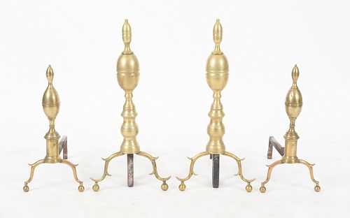 Two Pairs of Federal Lemon Top Brass Andirons