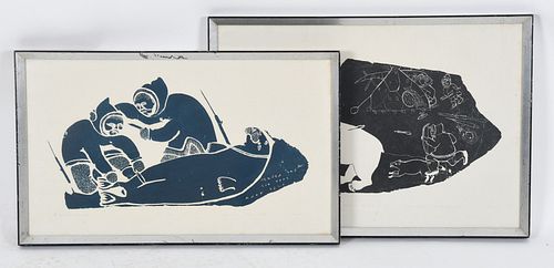 Two Inuit Stone Cut Prints