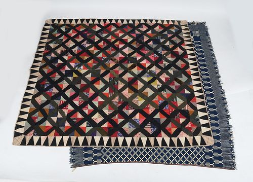 American Wool Coverlet and Pieced Quilt