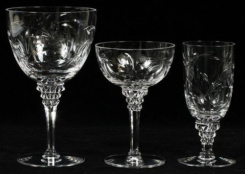 FOSTORIA STYLE ETCHED CRYSTAL STEMWARE 22 PIECES
