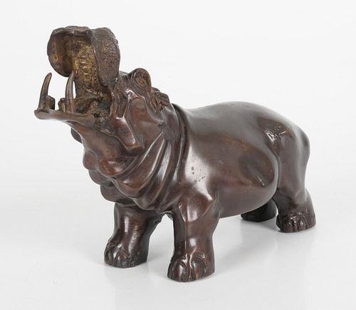 Patinated Bronze Model of a Hippopotamus