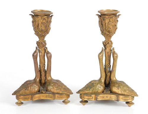Pair of French Neoclassical Bronze Candlesticks
