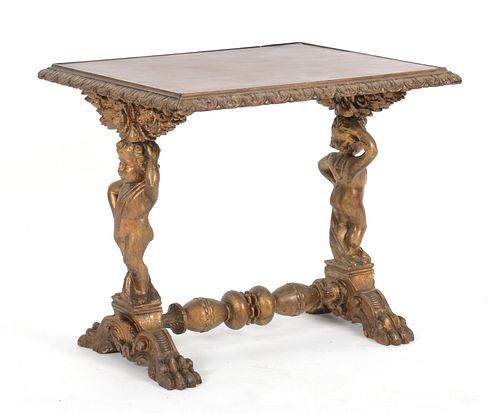 Baroque Style Carved Giltwood Low Side Table