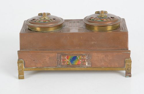 An English Copper and Enamel Inkwell