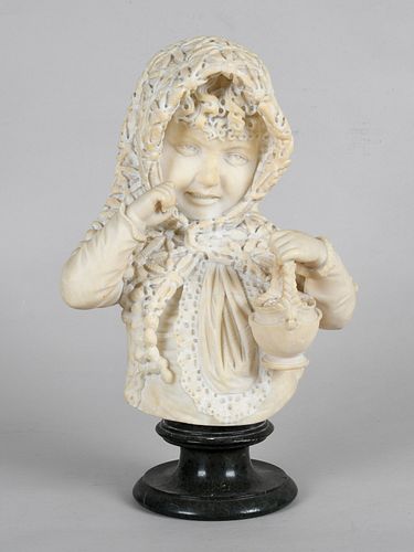Italian Carved Alabaster Bust of a Young Girl