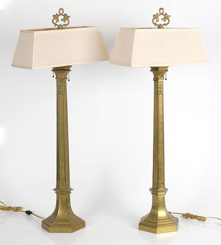 Pair of Brass Gothic Style Altarstick Table Lamps