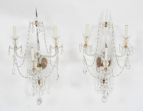 Pair of Neoclassical Cut Glass Wall Sconces