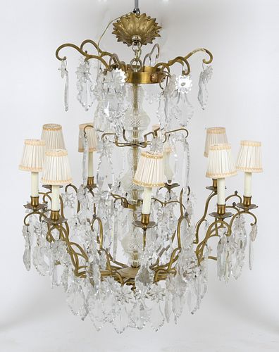 Louis XV Style Gilt Metal and Glass Chandelier