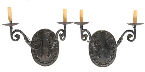 Pair of Arts and Crafts Style Wrought Iron Sconces