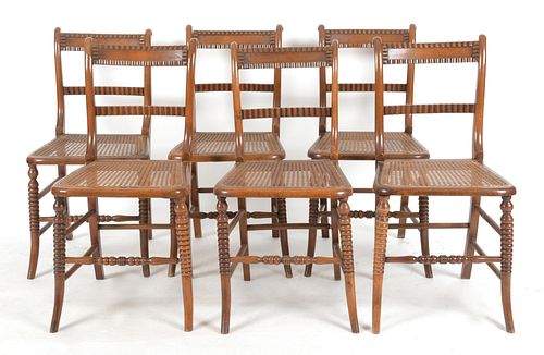 Six English Carved and Caned Dining Chairs