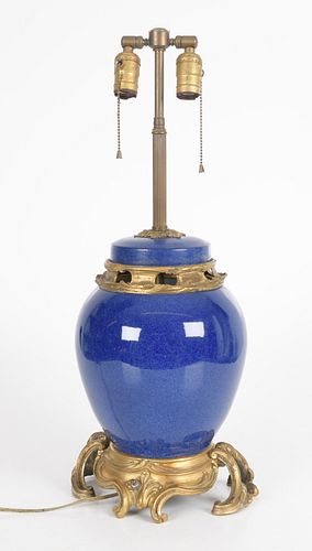 Bronze Mounted Chinese Powder Blue Ground Jar