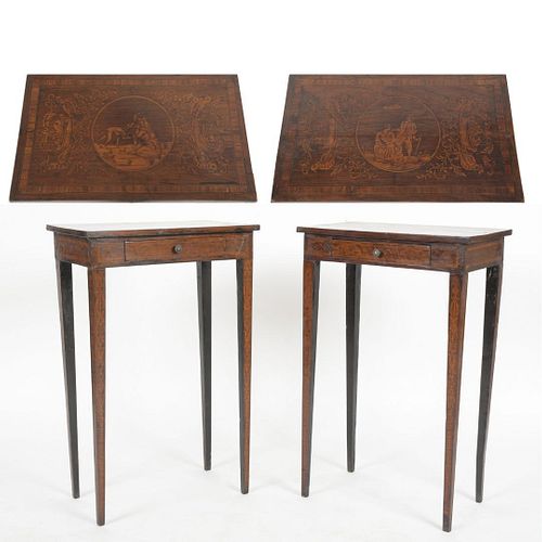 Pair of Neoclassical Style Marquetry Inlaid Tables