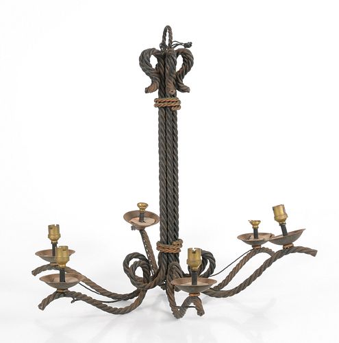 French Wrought Iron Rope Twist Chandelier