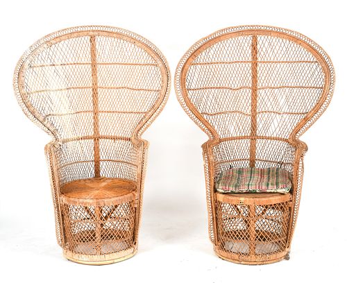 Pair of Vintage Woven Wicker Peacock Chairs