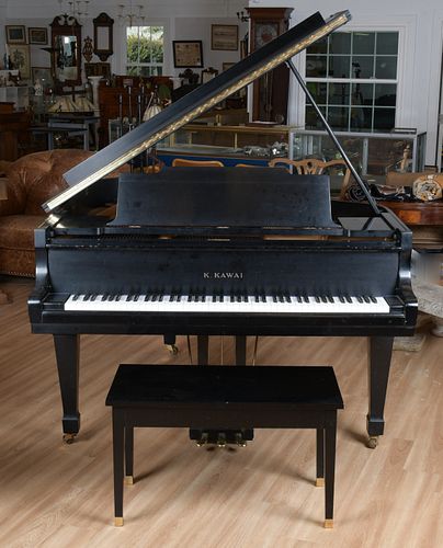 K. Kawai Black Lacquer Baby Grand Piano, KG-2C