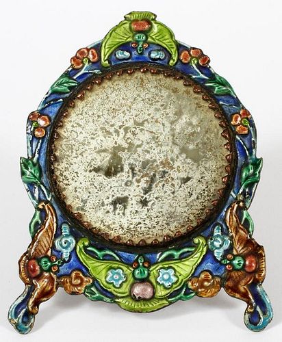 A CHINESE SILVER AND ENAMEL DRESSING MIRROR