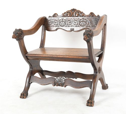 Renaissance Revival Carved Oak 'Dante' Armchair