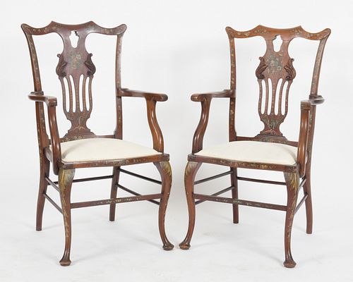 Pair of Edwardian Paint Decorated Armchairs