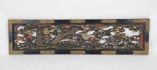 A Large Japanese Carved Wooden Panel