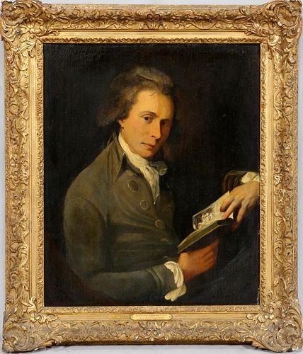 JOHN HAMILTON MORTIMER (ENGLISH, 1740-1779) OIL ON CANVAS, H 30", W 25", PORTRAIT OF JOHN IRELAND