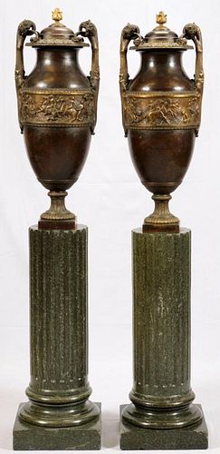 SIOT DEAUVILLE FOUNDRY BRONZE URNS PAIR