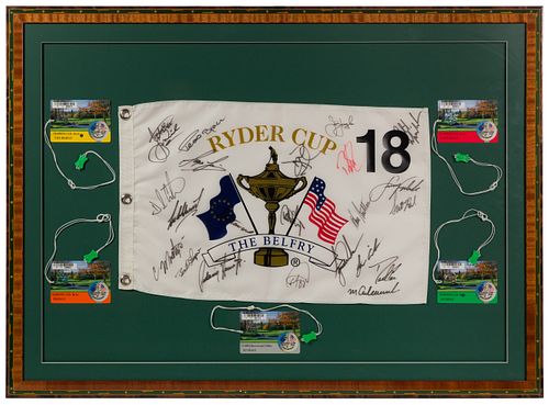 Ryder Cup Tiger Woods Signed Flag and Championship Display Assortment