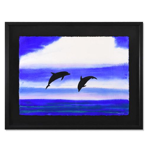 Wyland, "Synchronicity In The Sea" Framed Original Watercolor Painting Hand Signed with Letter of Authenticity.